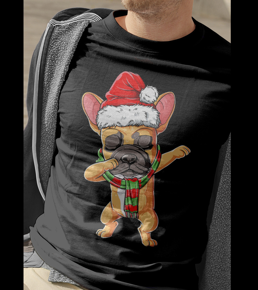 Dabbing French Bulldog Santa Christmas T-Shirt