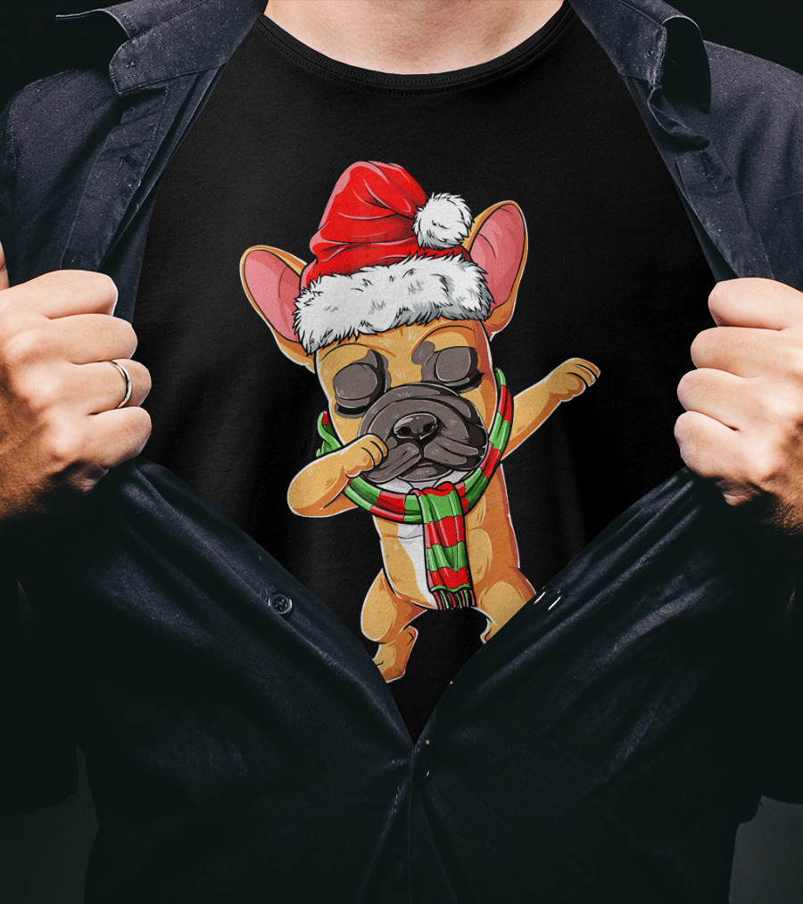 Dabbing French Bulldog Santa Christmas T-Shirt