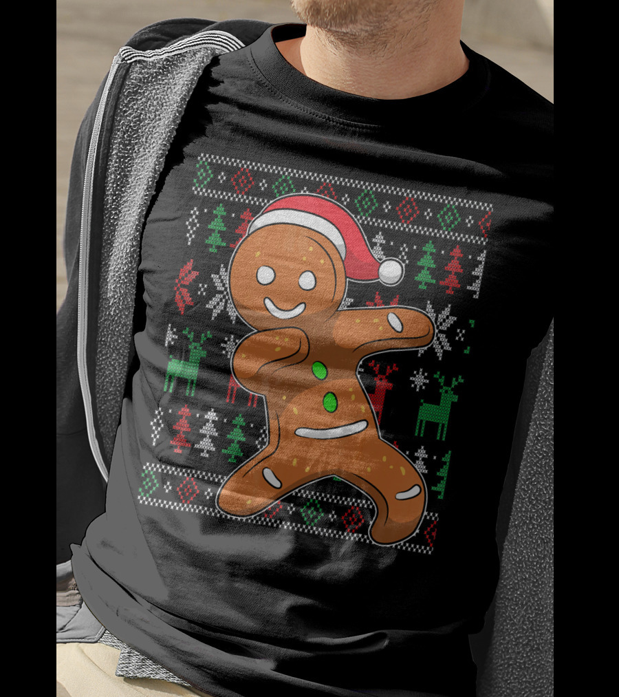 Ugly Christmas Sweater Dabbing Gingerbread Man Santa Hat Holiday T-Shirt