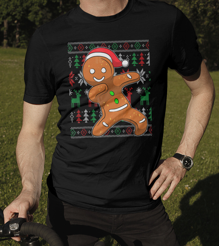 Ugly Christmas Sweater Dabbing Gingerbread Man Santa Hat Holiday T-Shirt