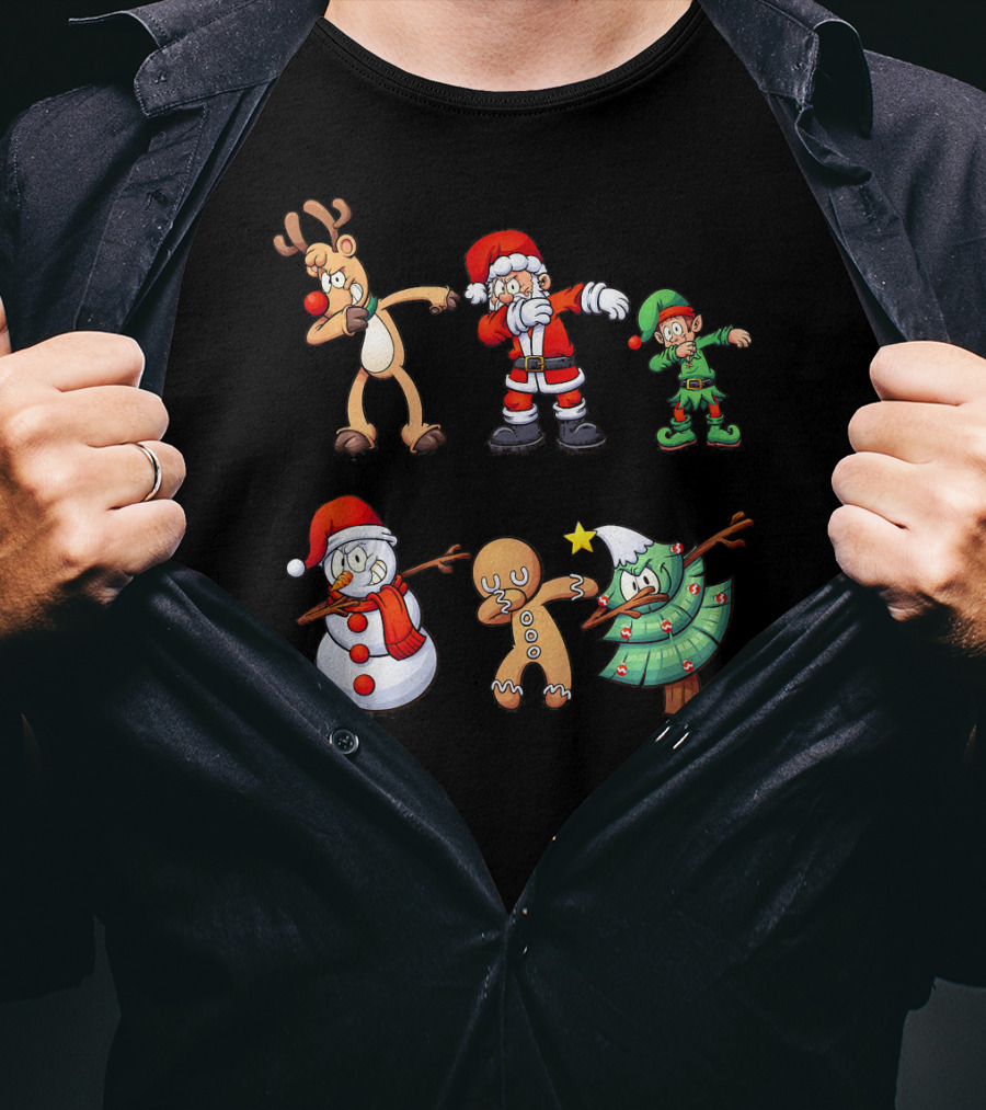 Christmas Dabbing Santa Reindeer Elf Snowman Gingerbread Tree T-Shirt