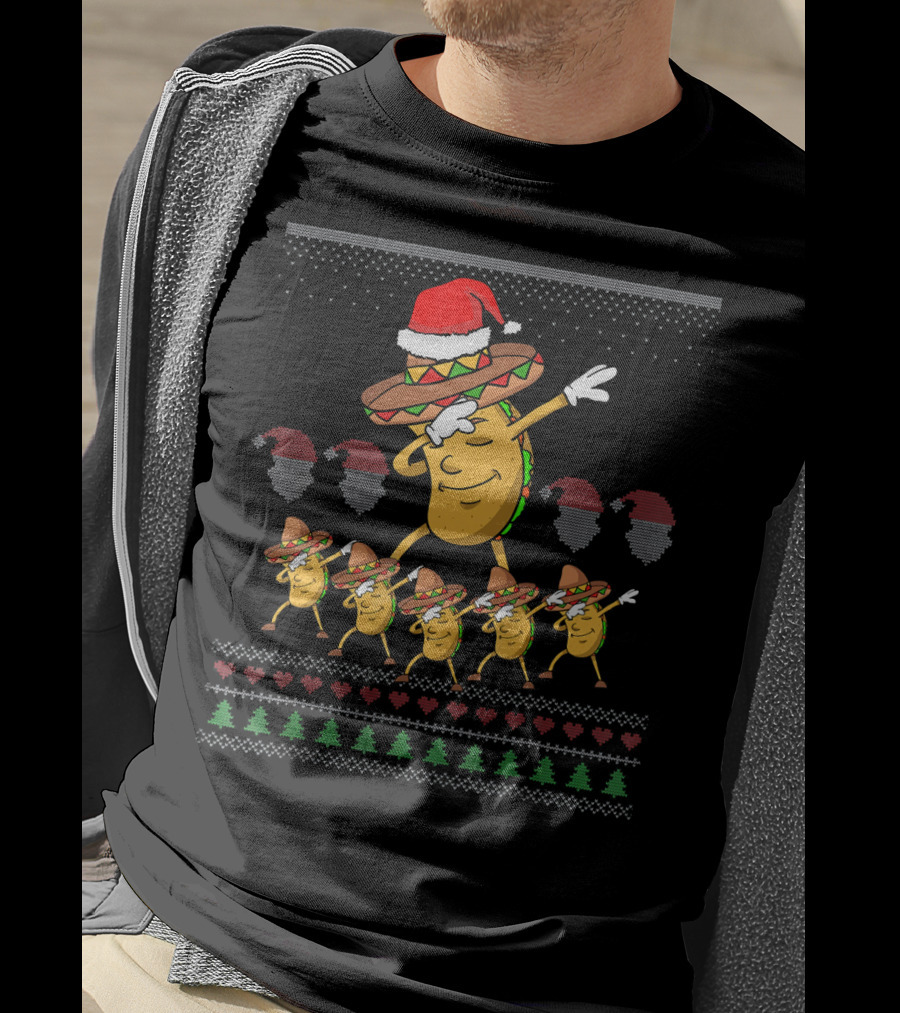 Dabbing Santa Hat Taco Christmas Dance Party Ugly T-Shirt