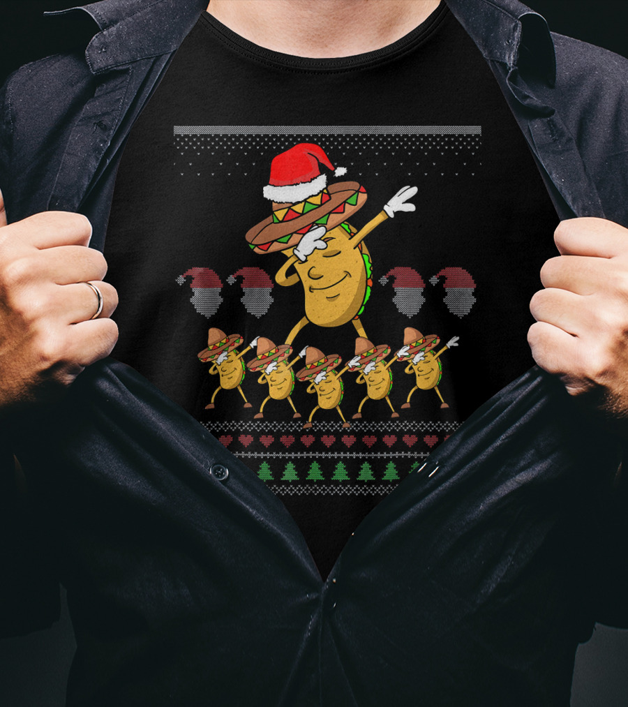 Dabbing Santa Hat Taco Christmas Dance Party Ugly T-Shirt