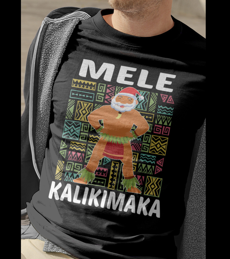 Mele Kalikimaka Hawaiian Santa On Beach Christmas T-Shirt