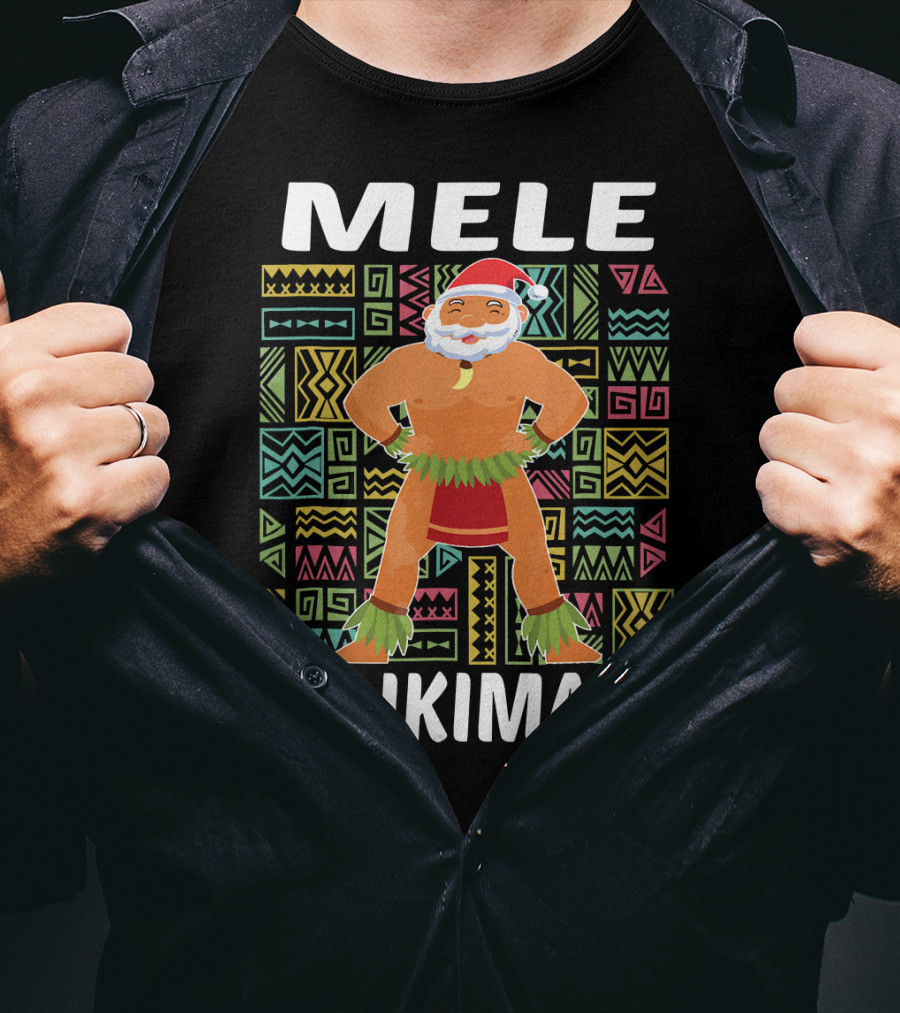 Mele Kalikimaka Hawaiian Santa On Beach Christmas T-Shirt