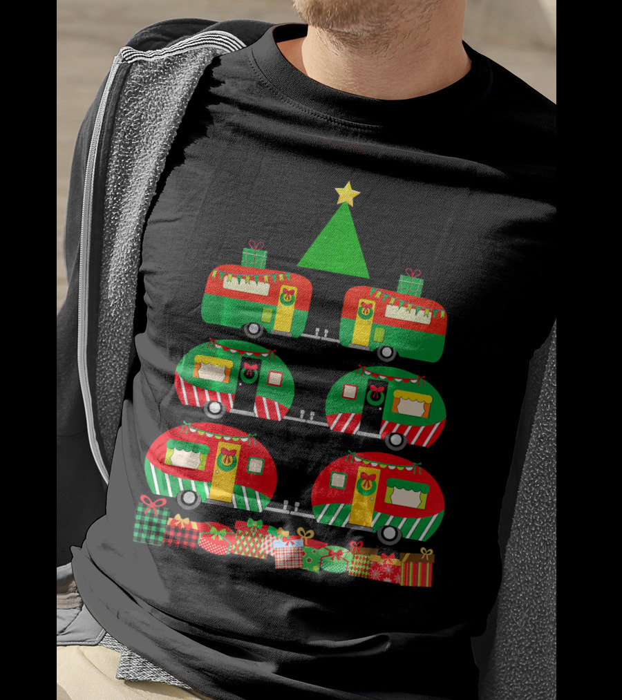 Camping Christmas Camper Holiday Tree With Gifts T-Shirt