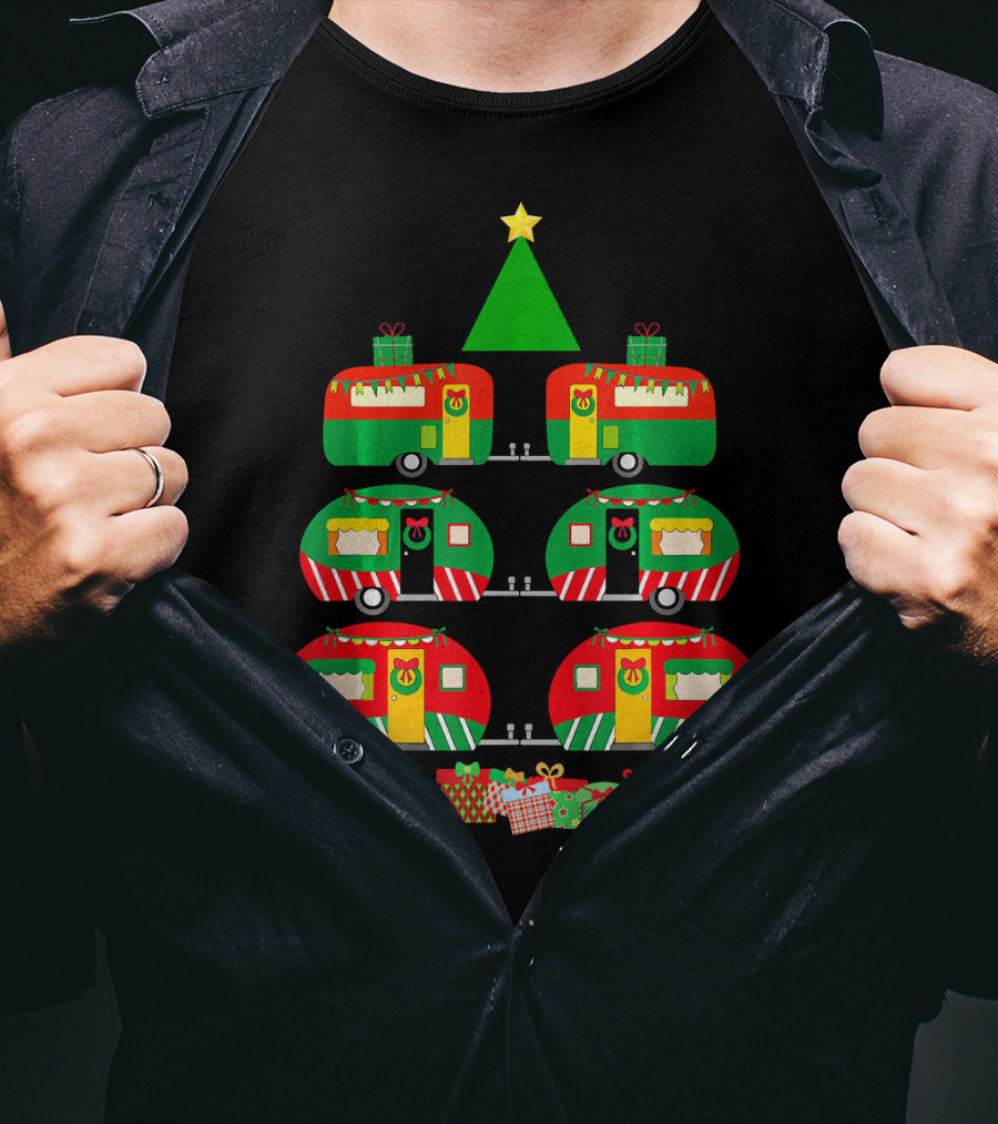 Camping Christmas Camper Holiday Tree With Gifts T-Shirt
