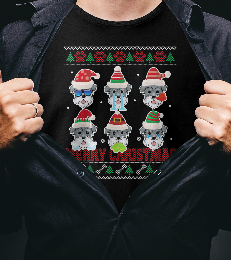Merry Christmas Miniature Schnauzer Santa Hats Ugly T-Shirt