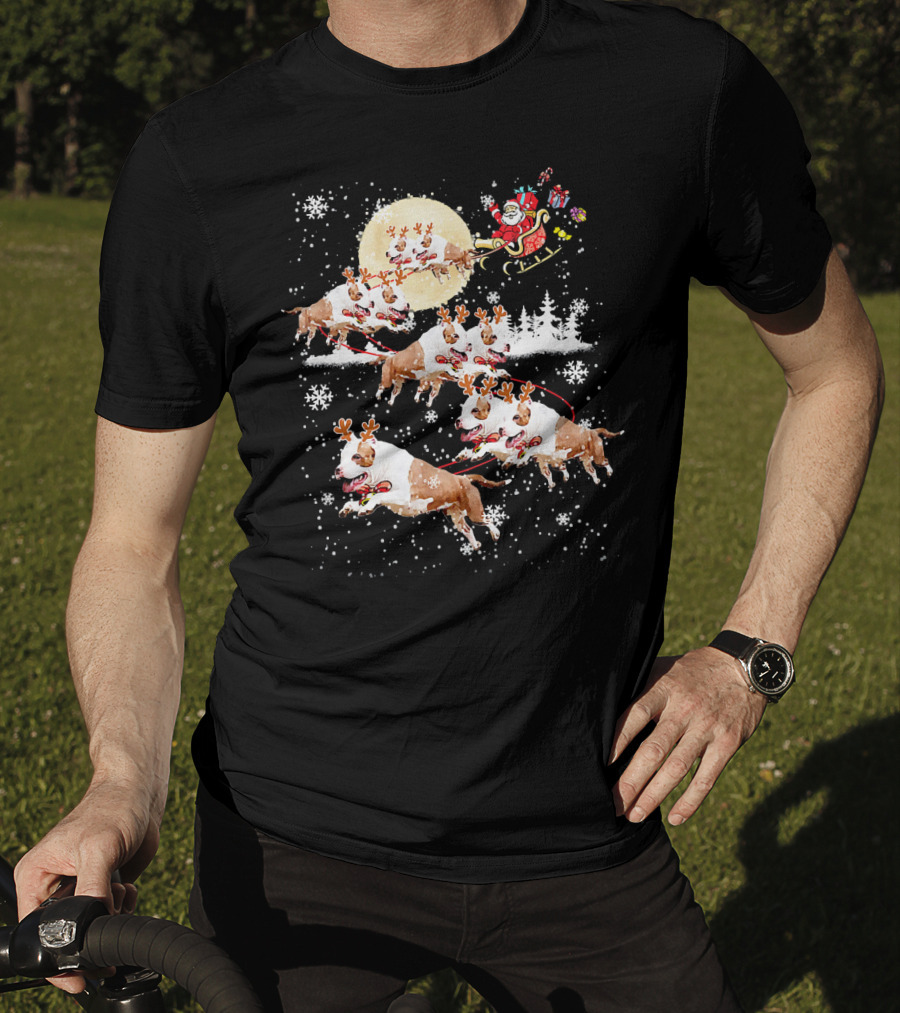 Santa's Christmas Pitbull Reindeer Sleigh Ride T-Shirt