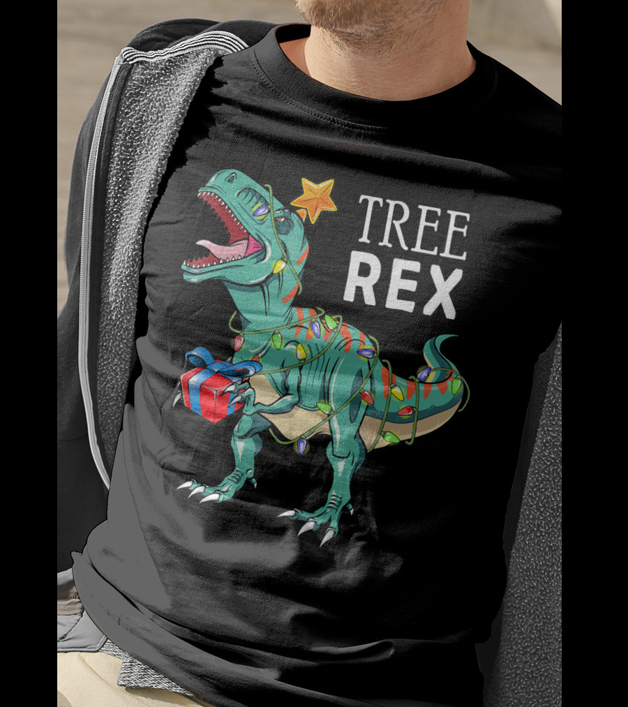 Tree Rex Dinosaur Christmas Lights Gift T-Shirt