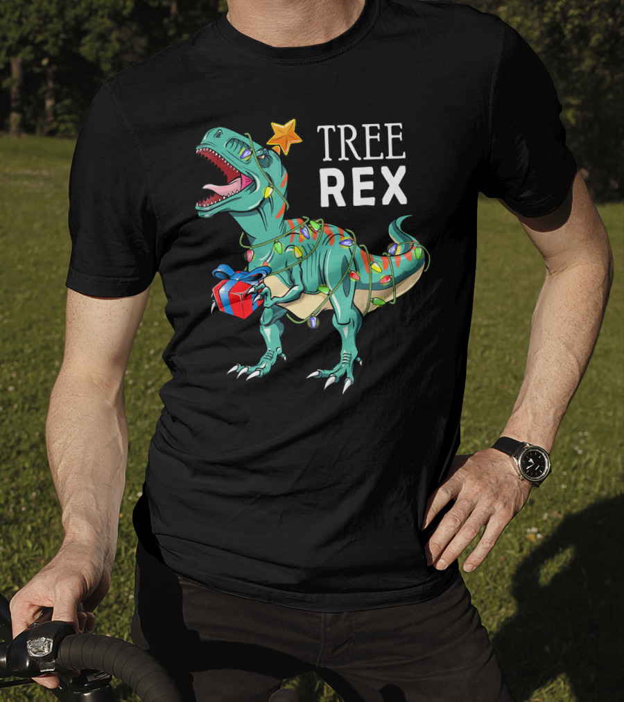 Tree Rex Dinosaur Christmas Lights Gift T-Shirt