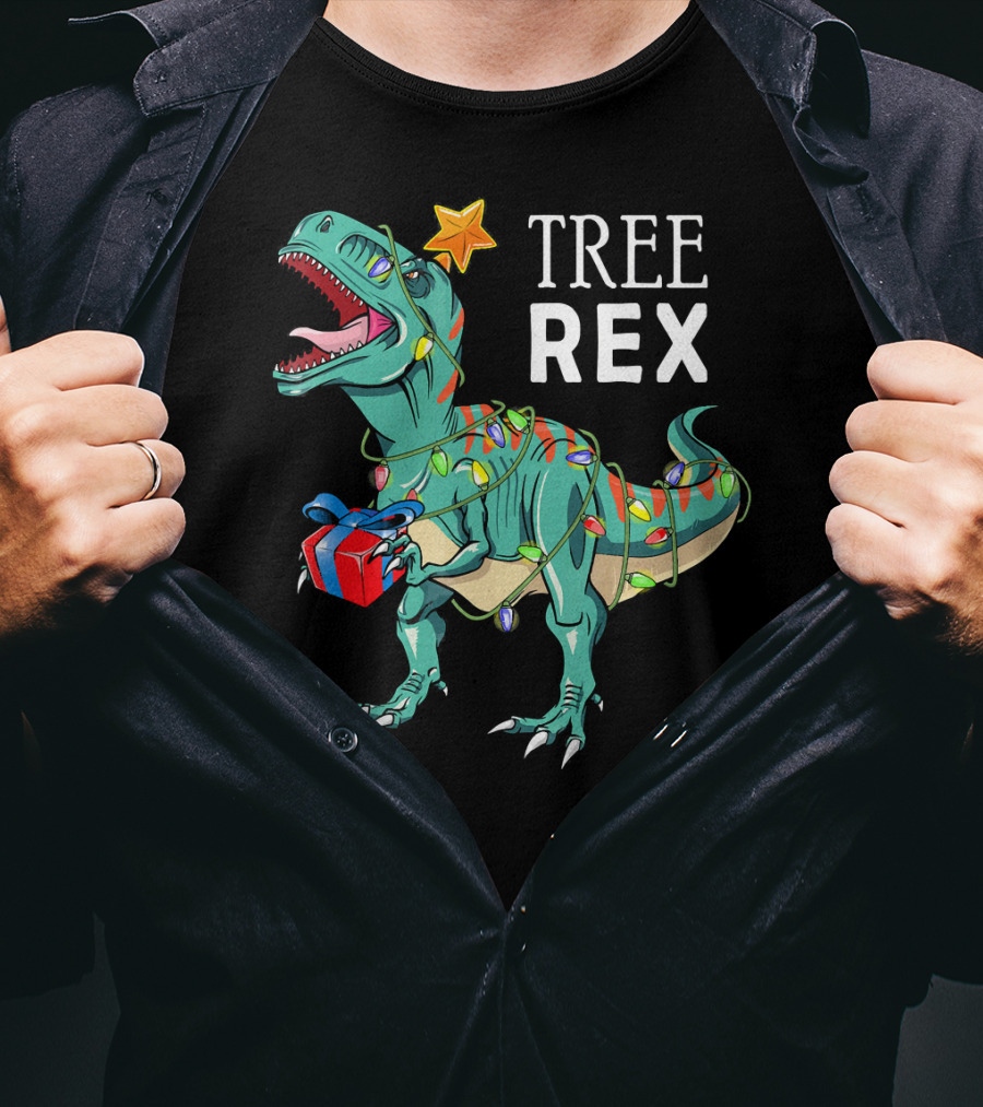 Tree Rex Dinosaur Christmas Lights Gift T-Shirt