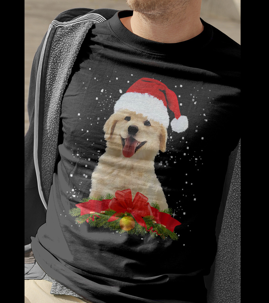 Golden Retriever Santa Hat Christmas Wreath T-Shirt