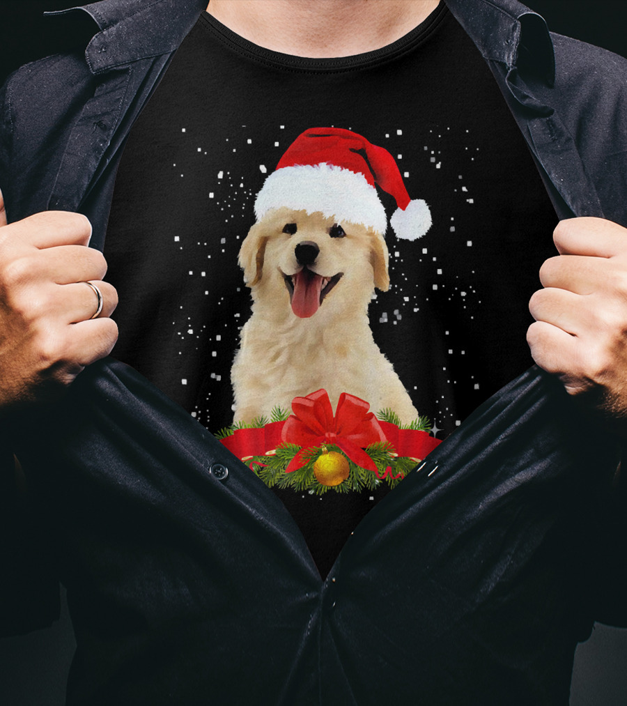 Golden Retriever Santa Hat Christmas Wreath T-Shirt
