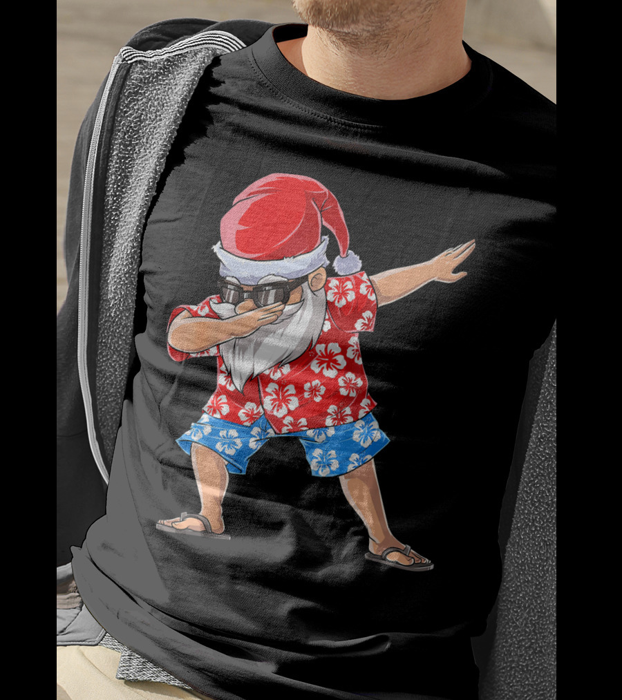 Dabbing Santa In Hawaiian Shirt Christmas In July T-Shirt