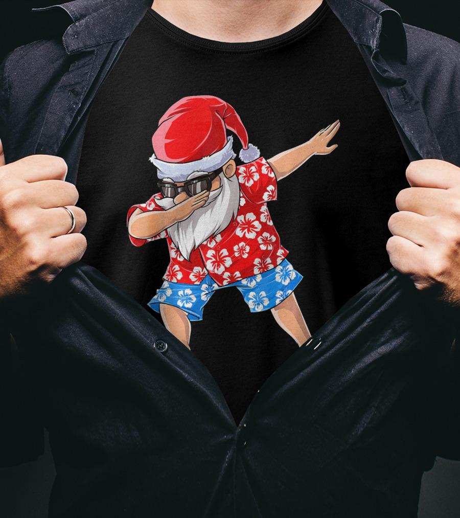 Dabbing Santa In Hawaiian Shirt Christmas In July T-Shirt