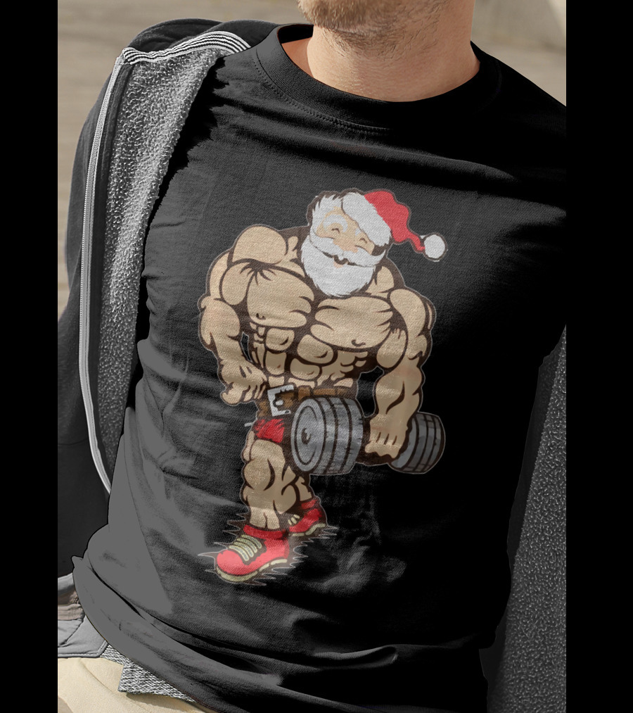 Bodybuilder Santa Muscle Gym Fitness Holiday Santa Claus Buff Christmas T-Shirt