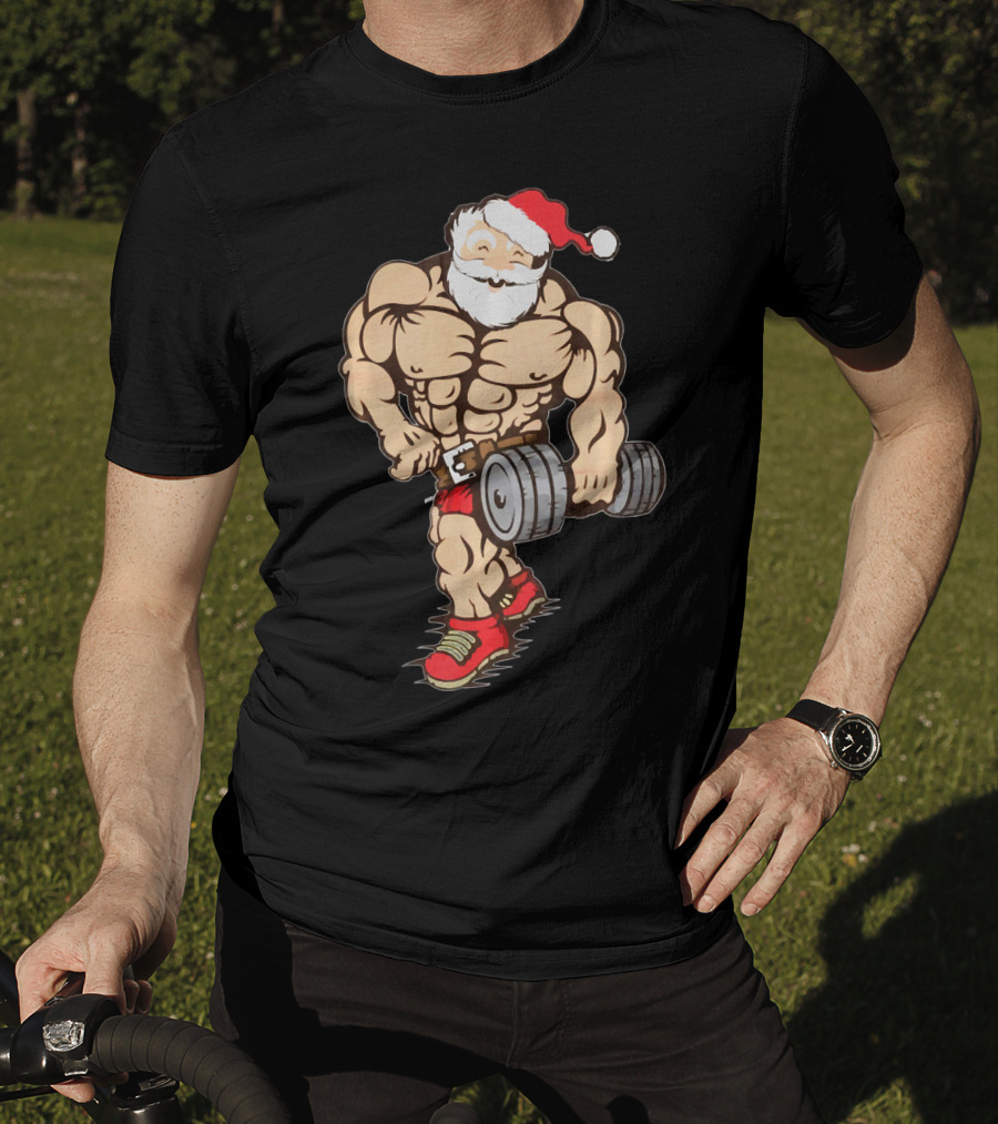 Bodybuilder Santa Muscle Gym Fitness Holiday Santa Claus Buff Christmas T-Shirt