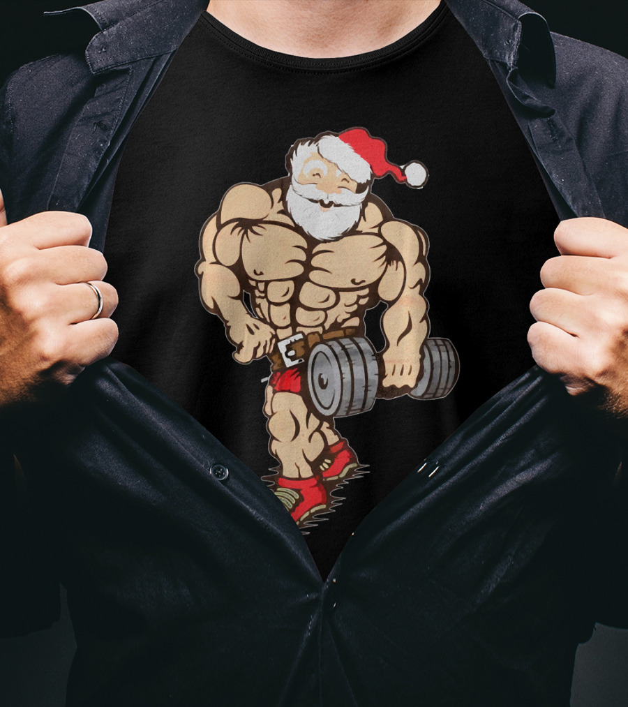 Bodybuilder Santa Muscle Gym Fitness Holiday Santa Claus Buff Christmas T-Shirt