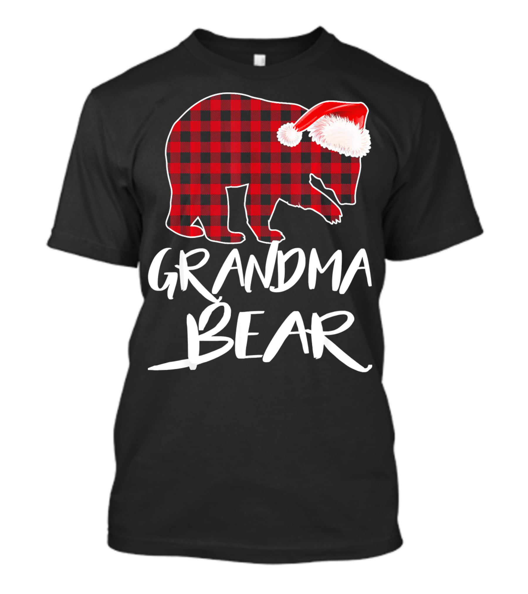 Grandma Bear Red Plaid Santa Hat T-Shirt