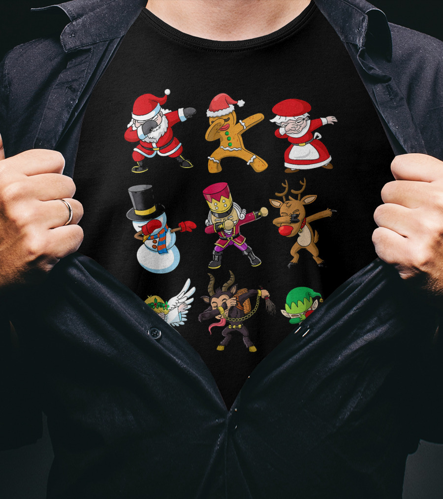 Christmas Dabbing Squad Santa Gingerbread Mrs. Claus Snowman Nutcracker Reindeer Angel Krampus Elf T-Shirt
