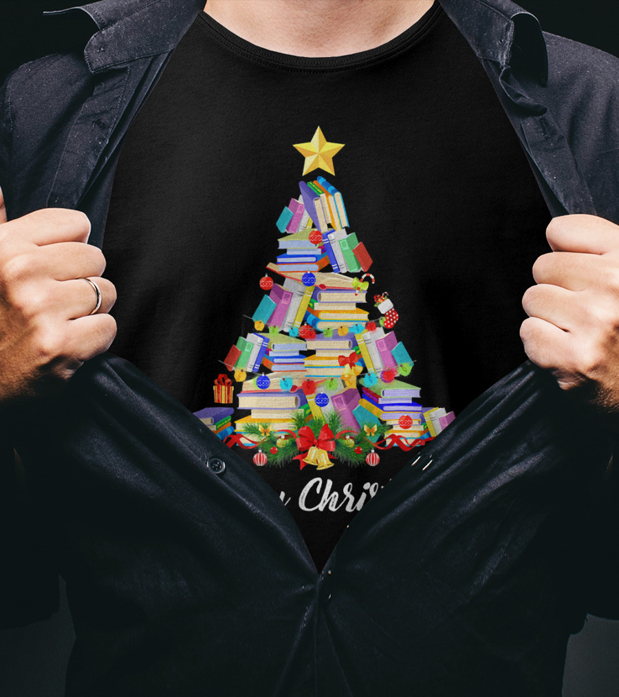 Merry Christmas Books Tree T-Shirt