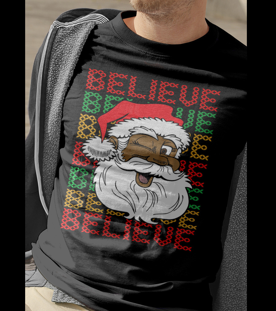 Believe Santa Fun Black Africa Christmas T-Shirt