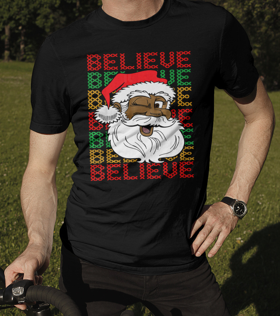 Believe Santa Fun Black Africa Christmas T-Shirt