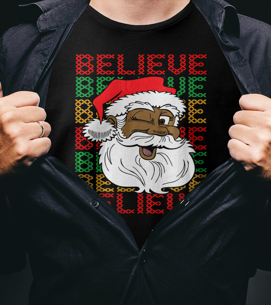 Believe Santa Fun Black Africa Christmas T-Shirt
