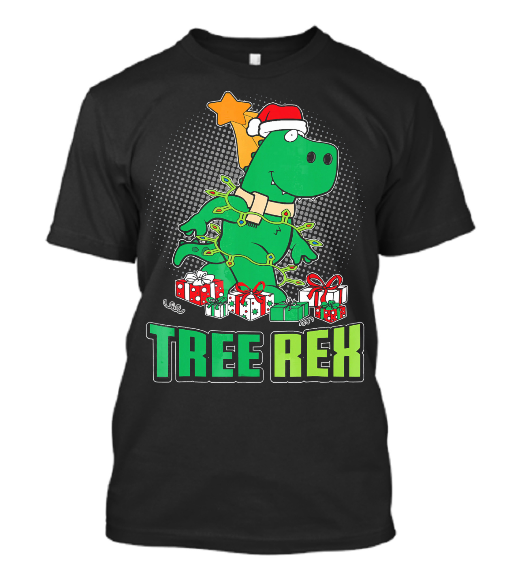 Tree Rex Funny Cute Christmas Dinosaur With Santa Hat And Gifts T-Shirt