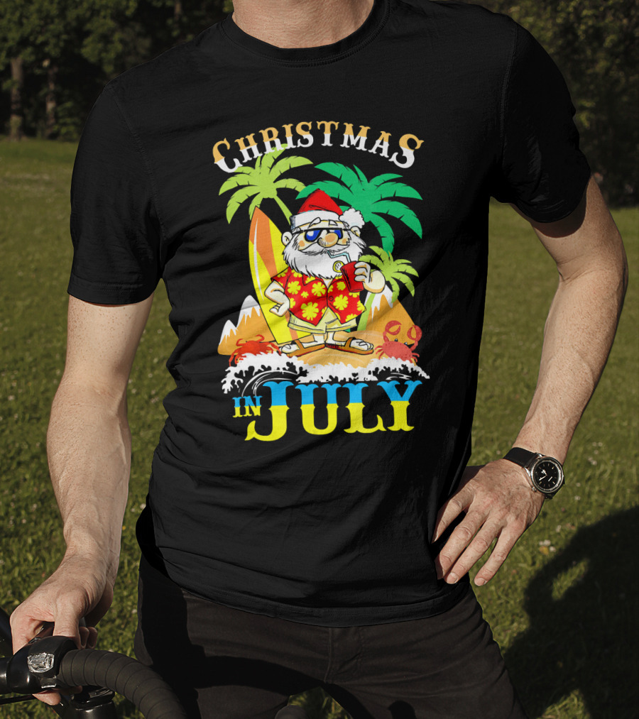 Christmas In July Santa Tropical Surf Vibes T-Shirt