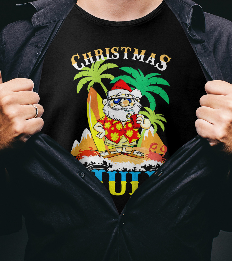 Christmas In July Santa Tropical Surf Vibes T-Shirt