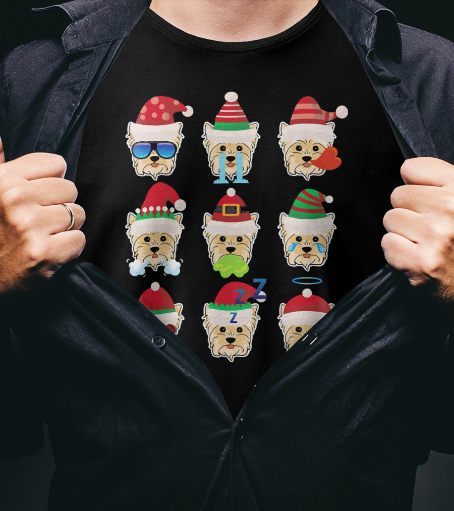YORKIE POO Dog Santa Claus Costume Merry Faces Christmas Moods T-Shirt