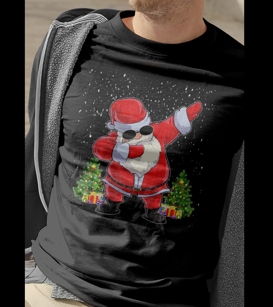 Dabbing Santa Christmas Holiday With Presents And Trees T-Shirt