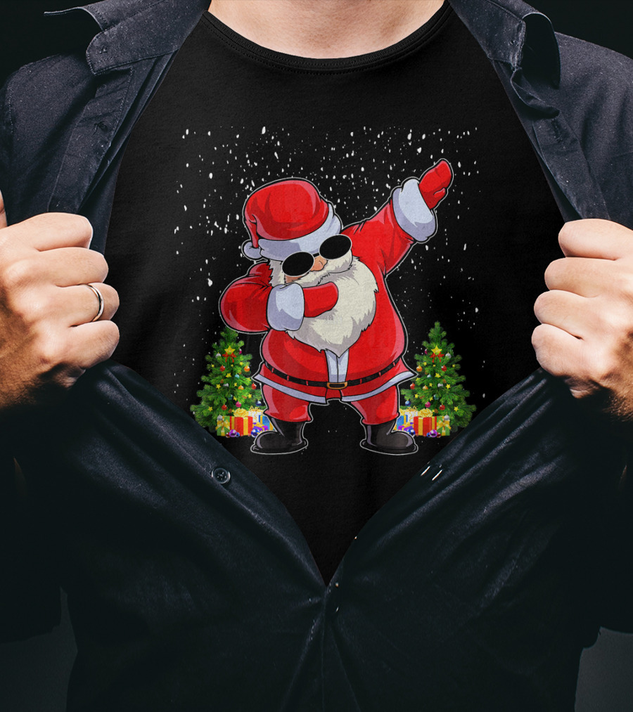 Dabbing Santa Christmas Holiday With Presents And Trees T-Shirt