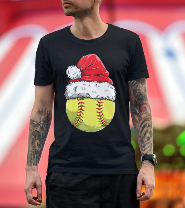 Premium T-Shirt: Santa Hat Softball Christmas T-Shirt Santa Hat Softball Christmas T-Shirt