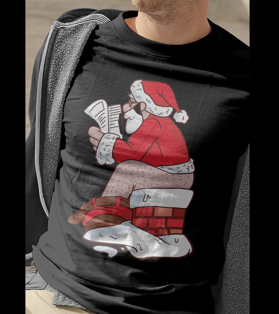 Pooping Santa Naughty List Kids Festive Chimney Cartoon T-Shirt
