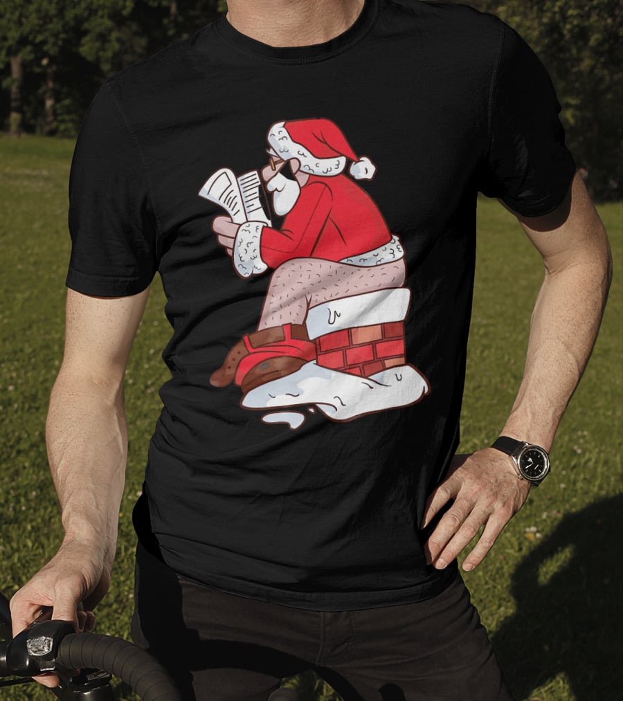 Pooping Santa Naughty List Kids Festive Chimney Cartoon T-Shirt
