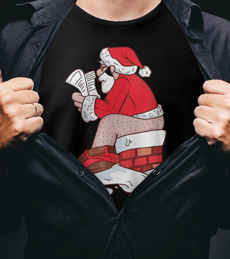 Pooping Santa Naughty List Kids Festive Chimney Cartoon T-Shirt