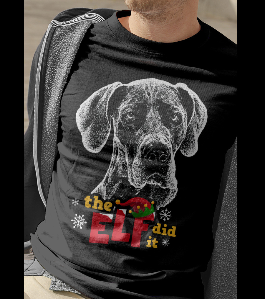 The Elf Did It Christmas Great Dane T-Shirt
