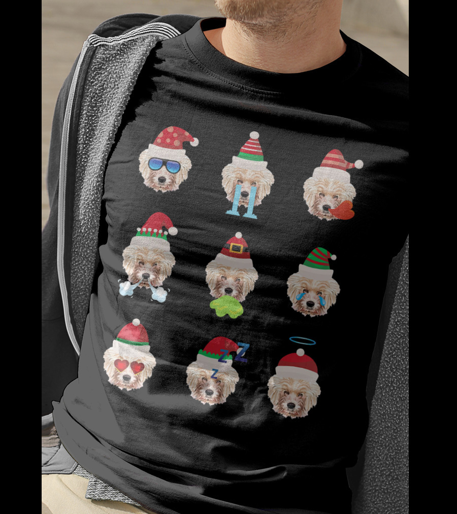 Lovely CAVACHON Dog Faces Santa Christmas Emotions T-Shirt