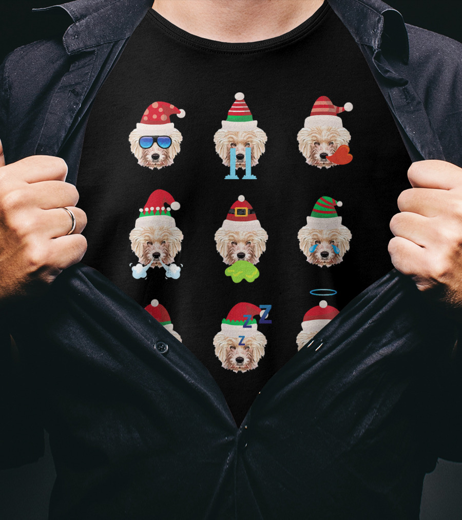 Lovely CAVACHON Dog Faces Santa Christmas Emotions T-Shirt