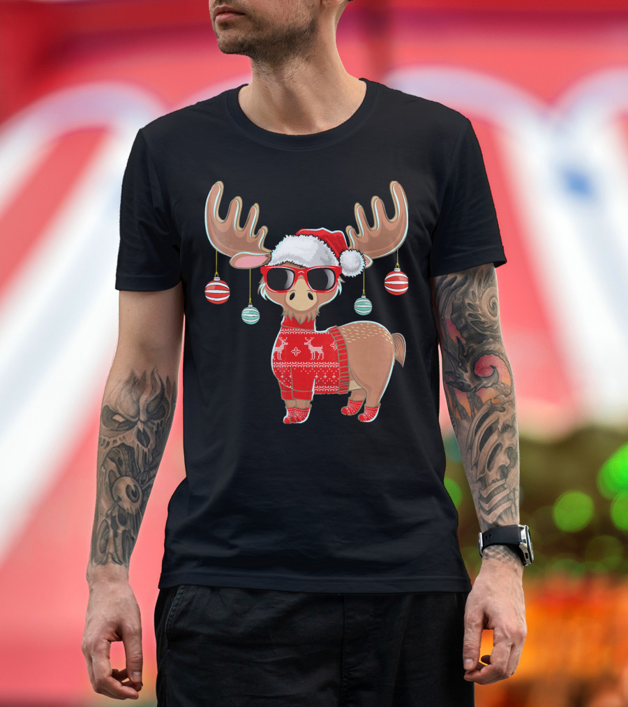 Ugly Christmas Moose Chris with Sweater and Ornaments T-Shirt