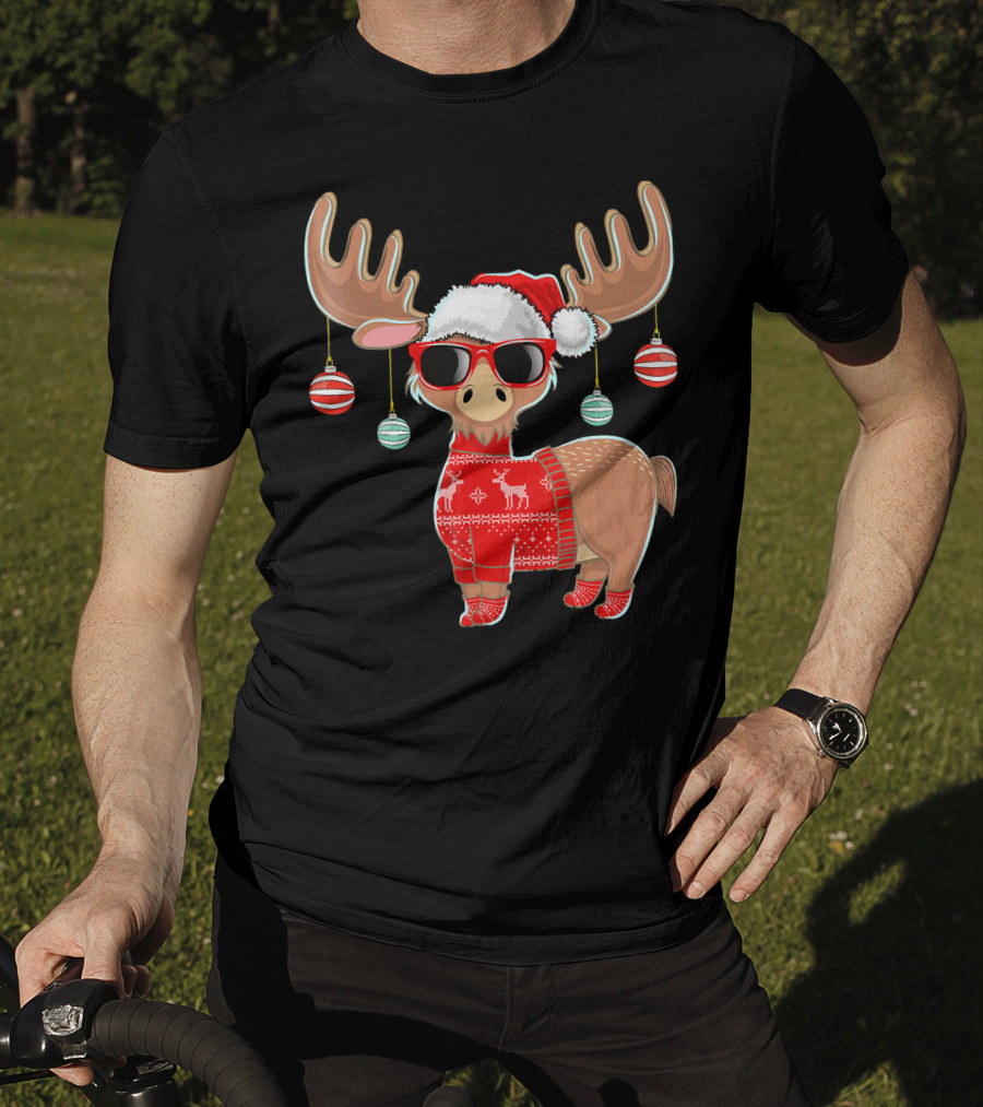 Ugly Christmas Moose Chris With Sweater And Ornaments T-Shirt