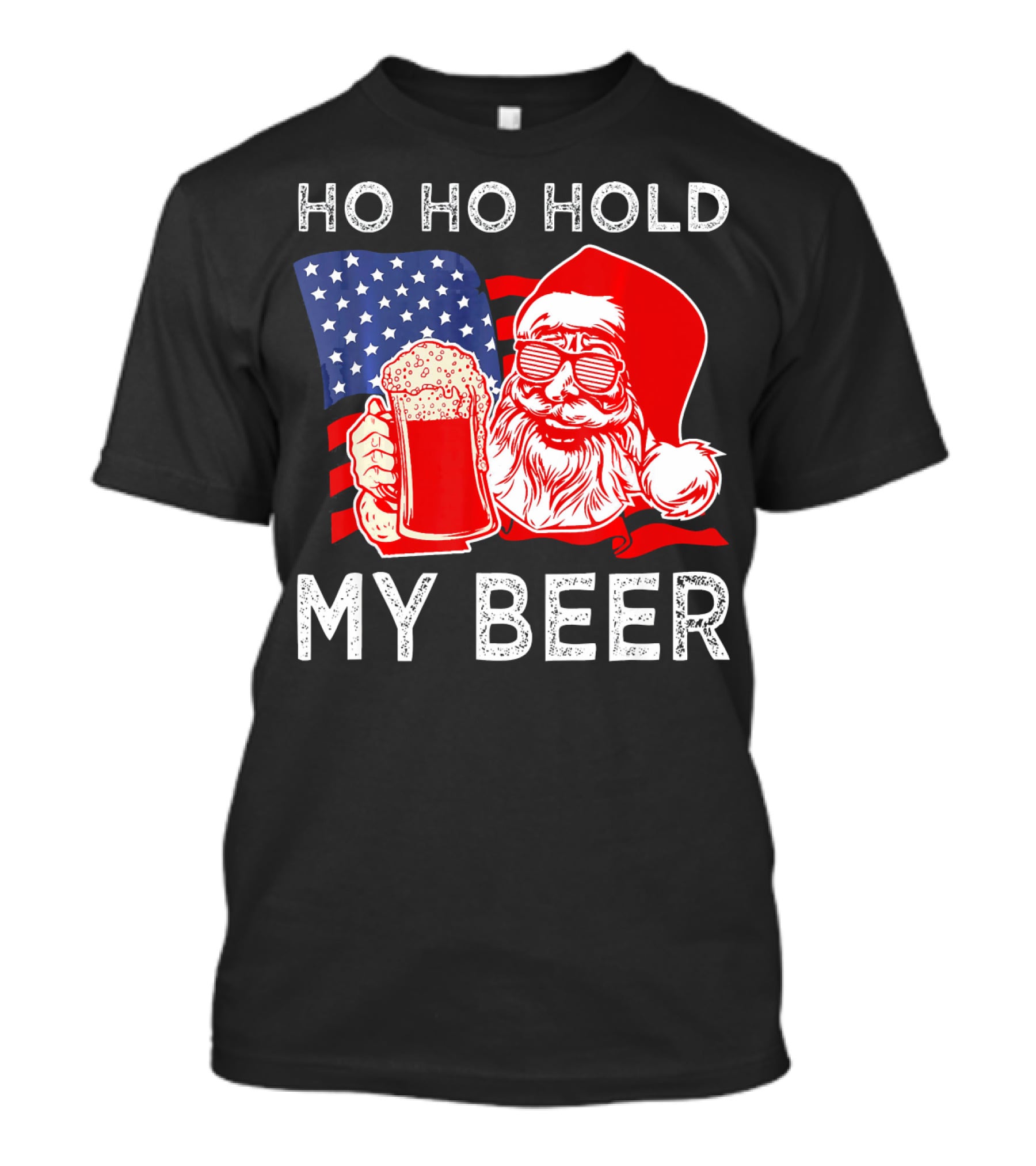 Ho Ho Hold My Beer Santa American Flag T-Shirt
