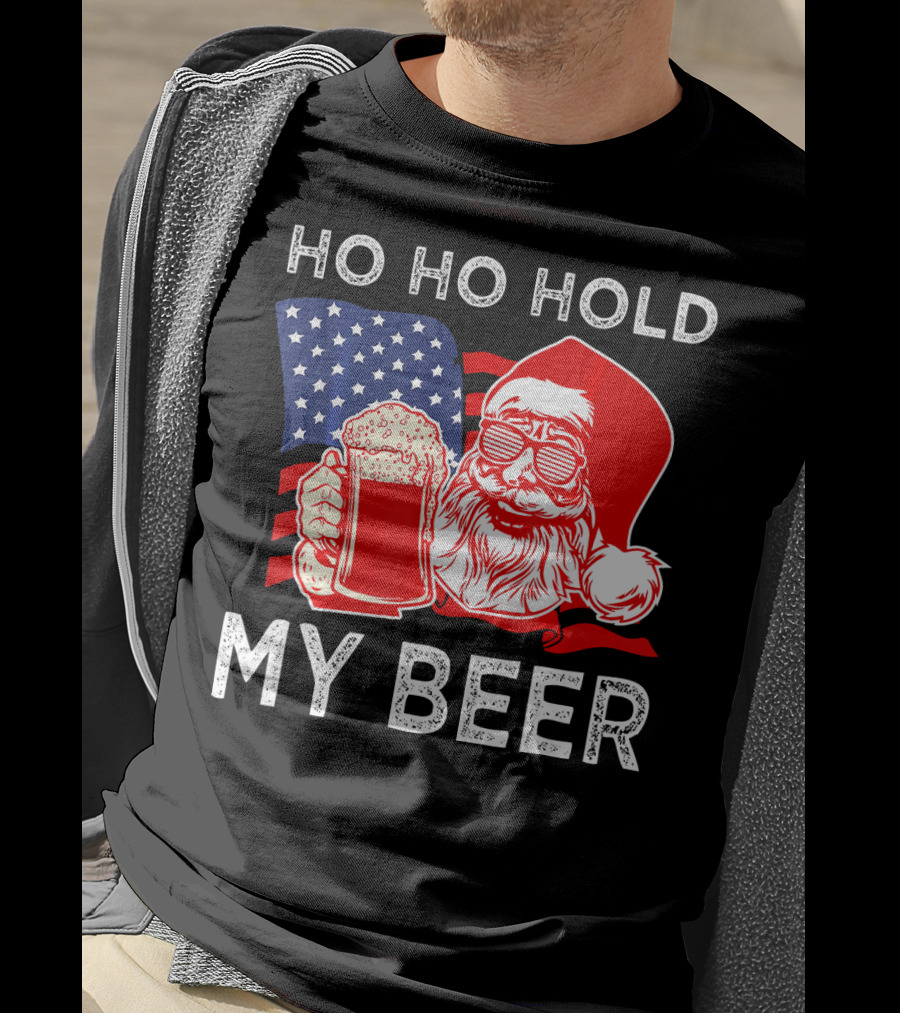 Ho Ho Hold My Beer Santa American Flag T-Shirt