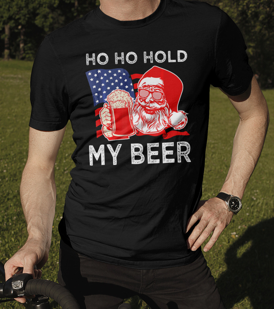 Ho Ho Hold My Beer Santa American Flag T-Shirt