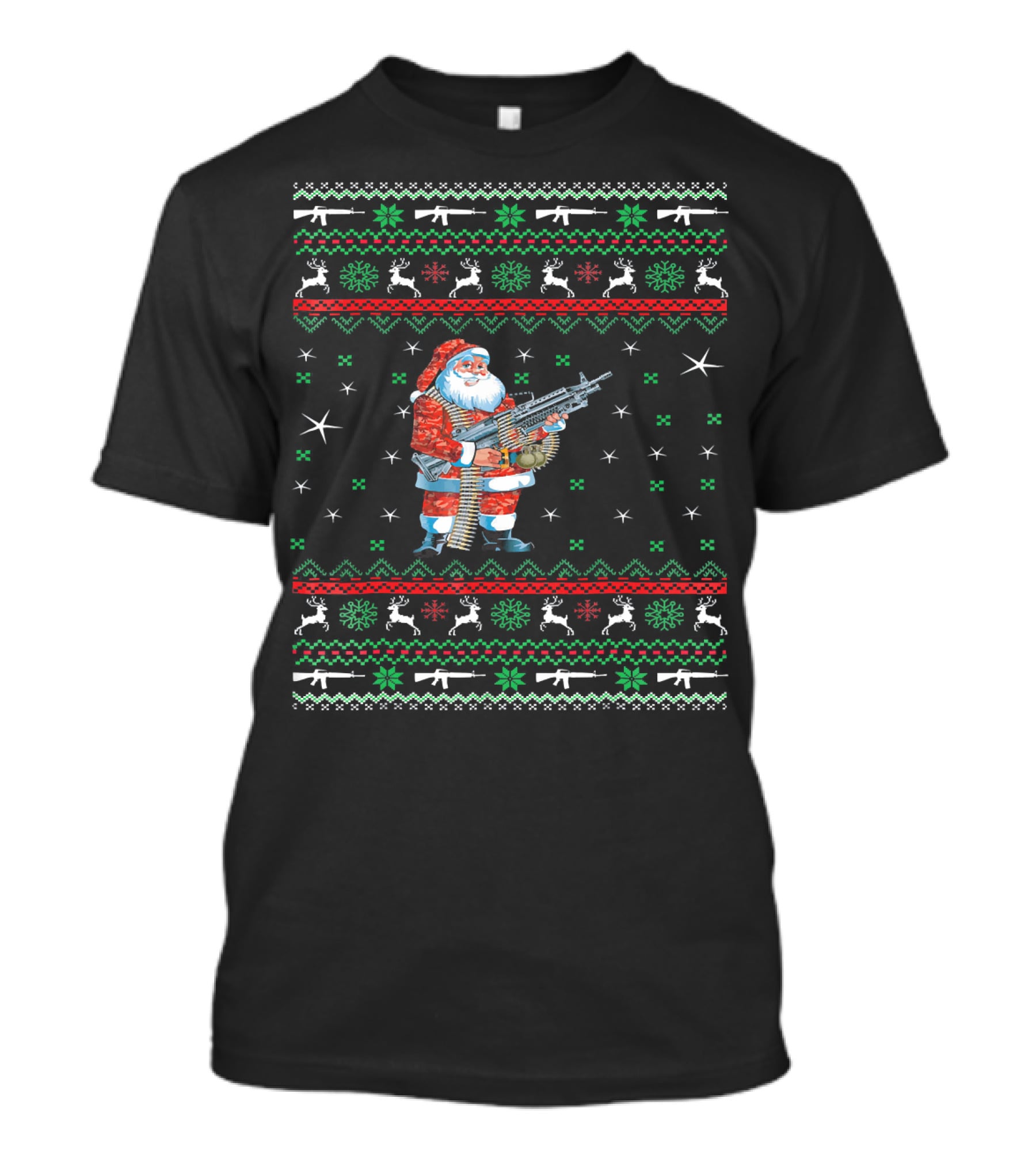 I Want Guns For Christmas Santa With Machine Gun Ugly T-Shirt