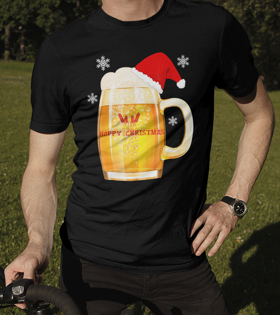 Hoppy Christmas Beer Santa Mug With Snowflakes T-Shirt