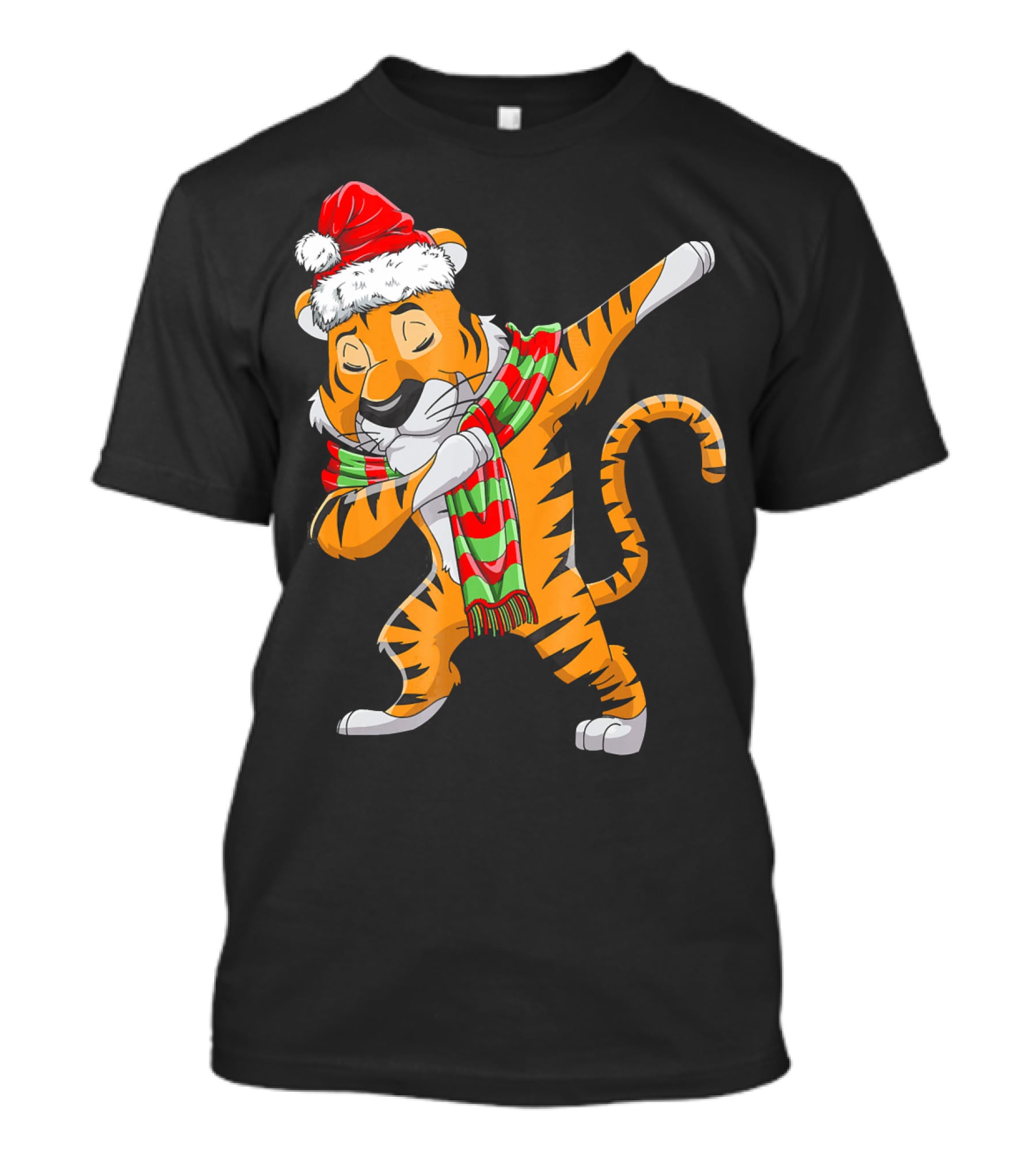 Dabbing Santa Tiger With Christmas Scarf T-Shirt